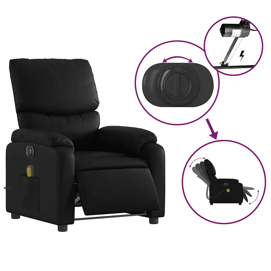 Fauteuil de massage inclinable électrique noir similicuir - 6