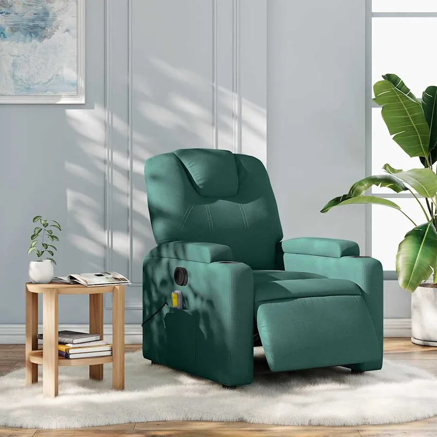 Fauteuil de massage inclinable électrique Vert foncé Tissu - 15