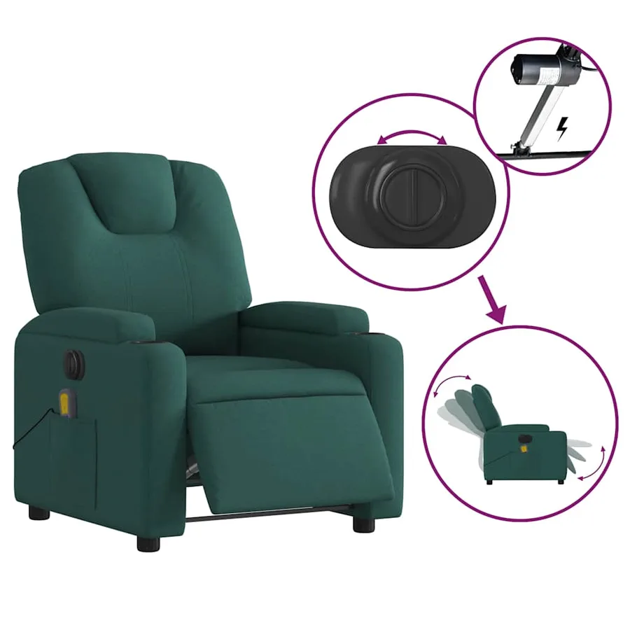Fauteuil de massage inclinable électrique Vert foncé Tissu - 6