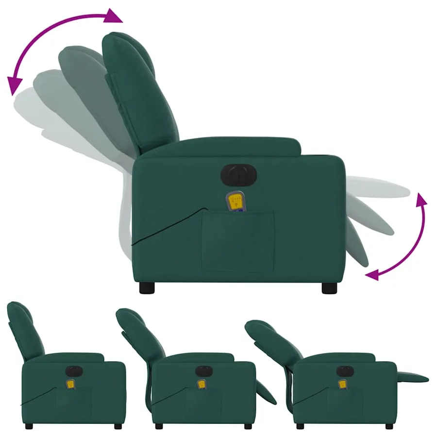 Fauteuil de massage inclinable électrique Vert foncé Tissu - 7