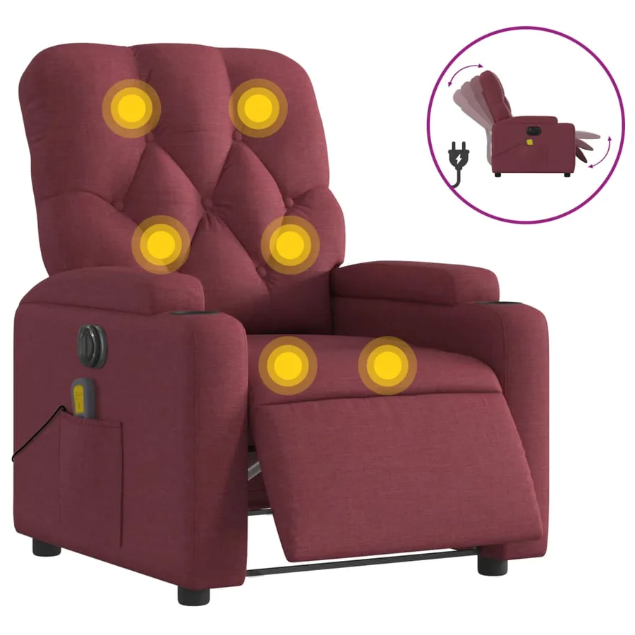 Fauteuil de massage inclinable électrique Rouge bordeaux Tissu - 2