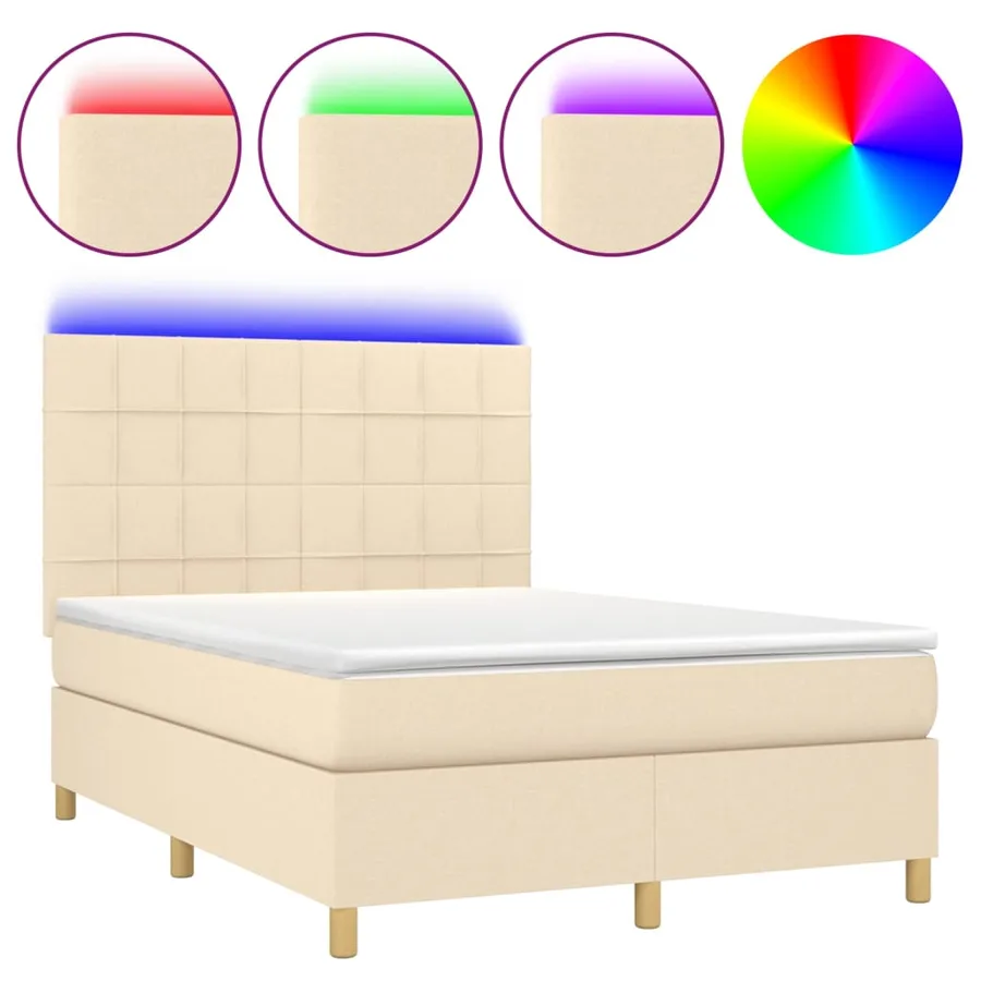 Sommier à lattes de lit et matelas et LED Crème 140x190cm Tissu - 2