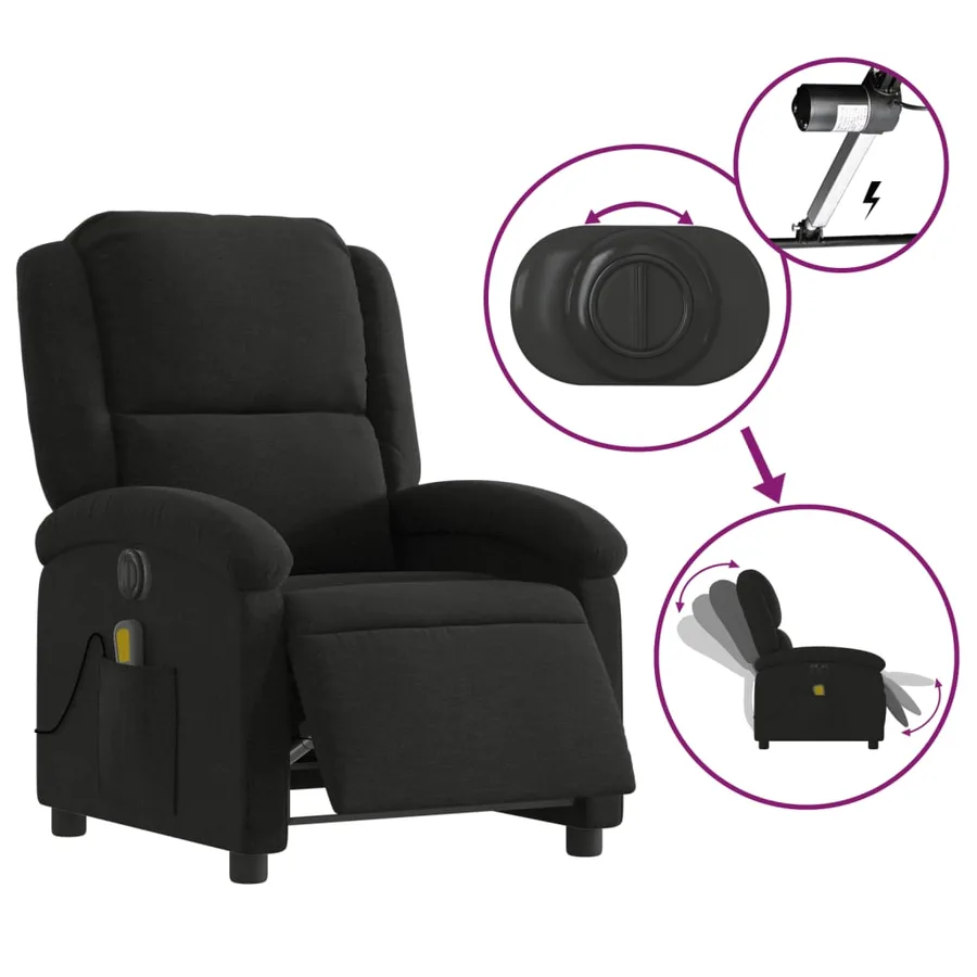 Fauteuil de massage inclinable électrique Noir Tissu - 6