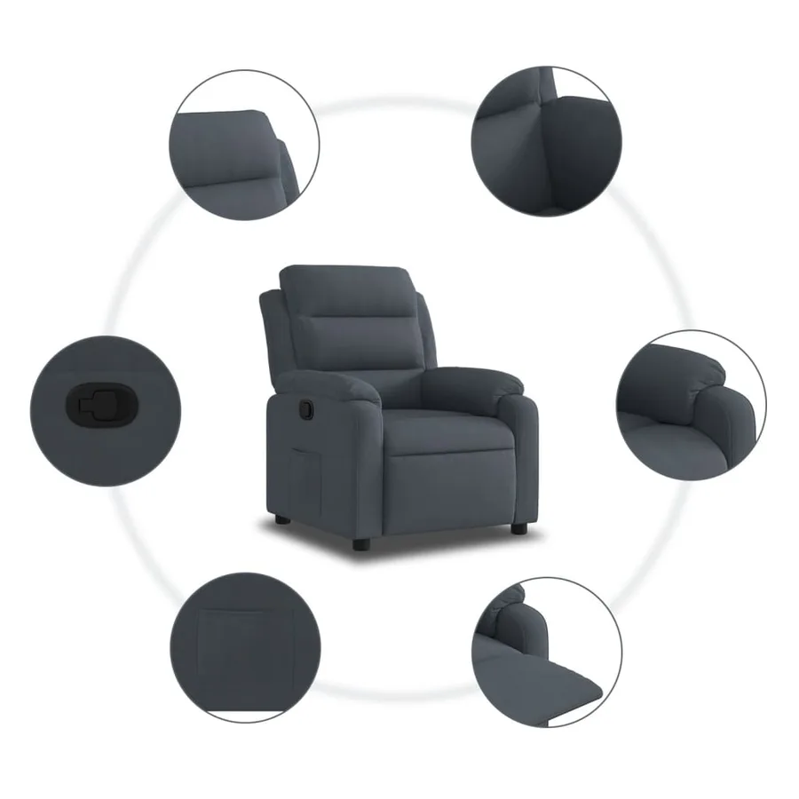 Fauteuil inclinable Gris foncé Velours - 5