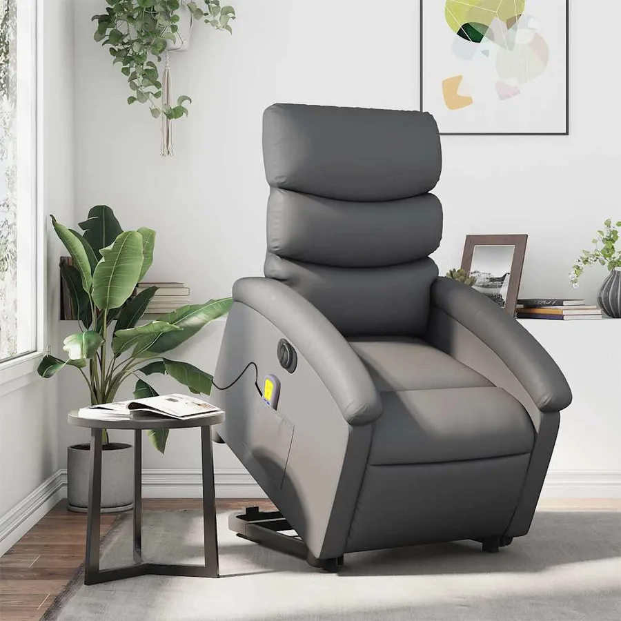 Fauteuil inclinable de massage électrique gris similicuir - 15