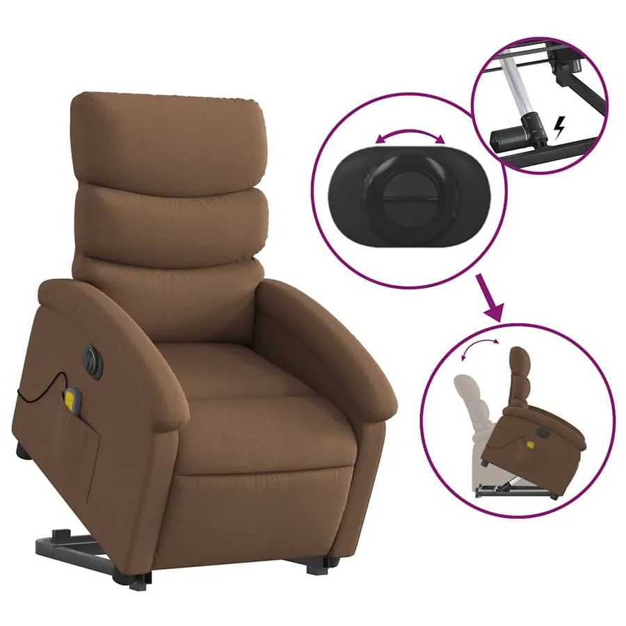 Fauteuil inclinable de massage électrique Marron Tissu - 11