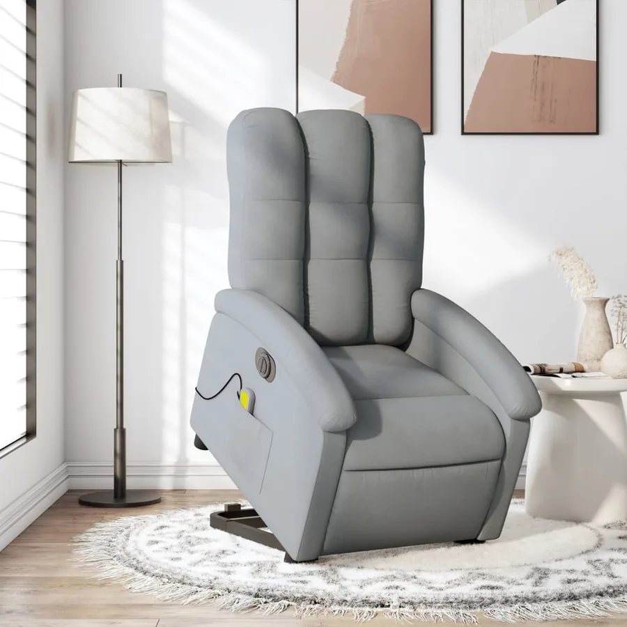 Fauteuil inclinable de massage électrique Gris clair Tissu - 15
