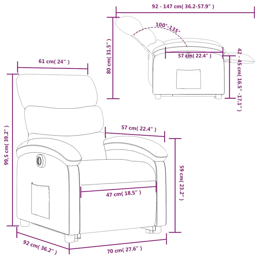 Fauteuil inclinable électrique marron foncé tissu - 17