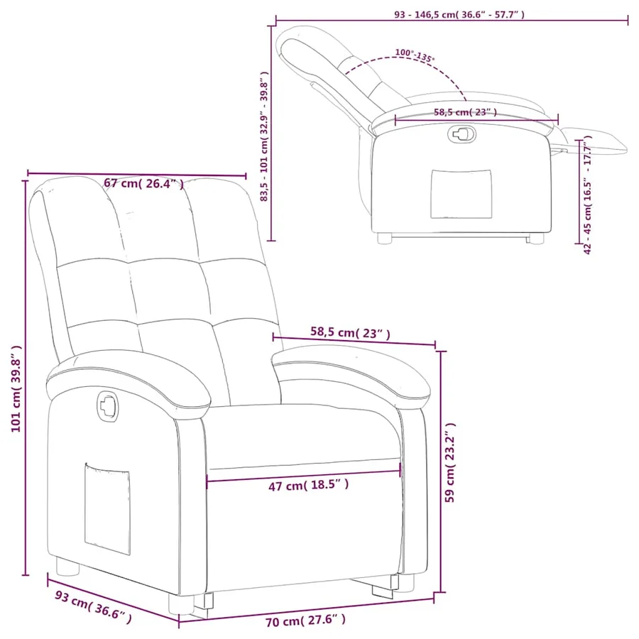 Fauteuil inclinable taupe tissu - 16