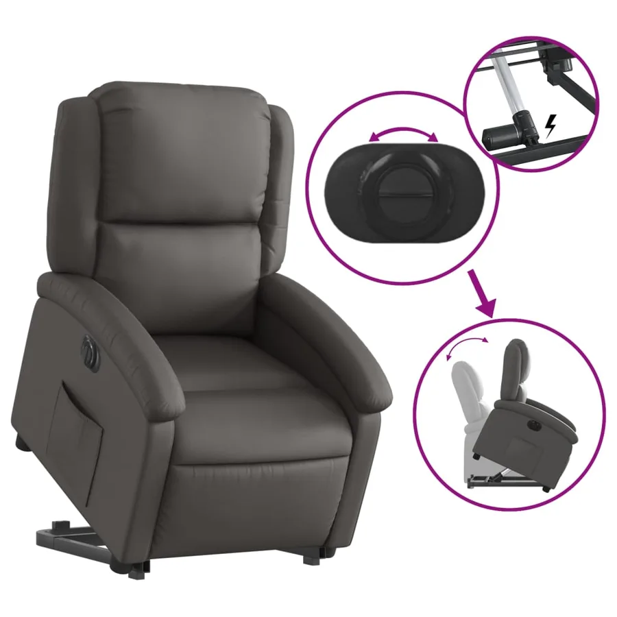 Fauteuil inclinable électrique gris cuir véritable - 11