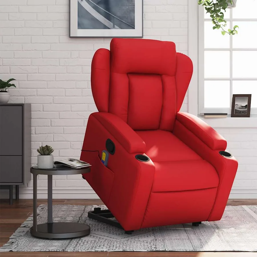 Fauteuil inclinable de massage Rouge Similicuir - 16