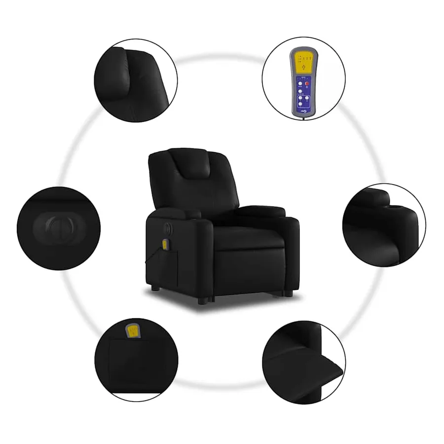 Fauteuil inclinable de massage électrique noir similicuir - 8