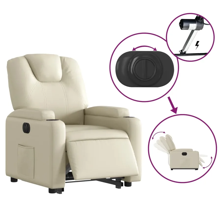 Fauteuil inclinable électrique crème similicuir - 6