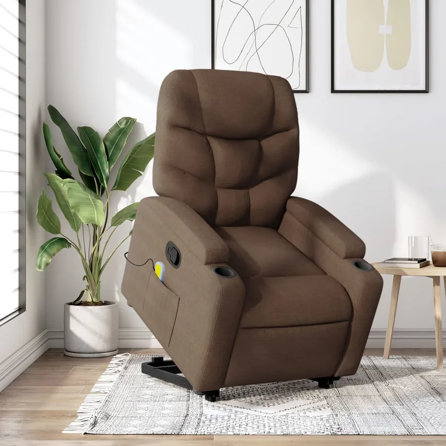 Fauteuil de massage inclinable Marron Tissu - 16