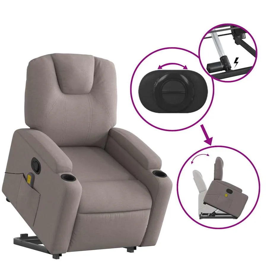 Fauteuil inclinable de massage Taupe Tissu - 6