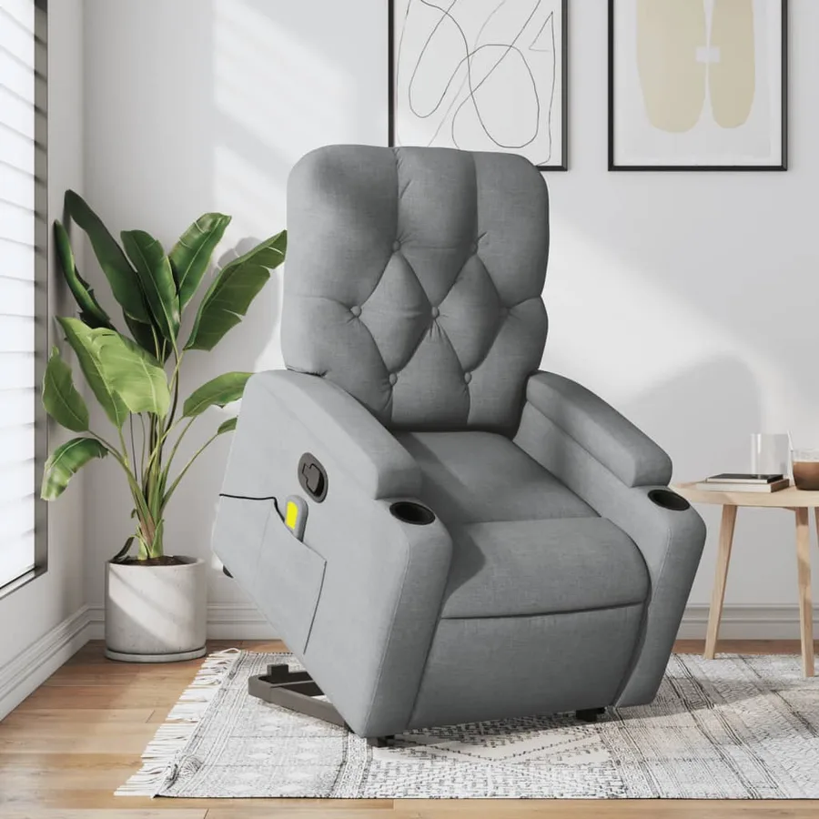 Fauteuil de massage inclinable Gris clair Tissu - 16