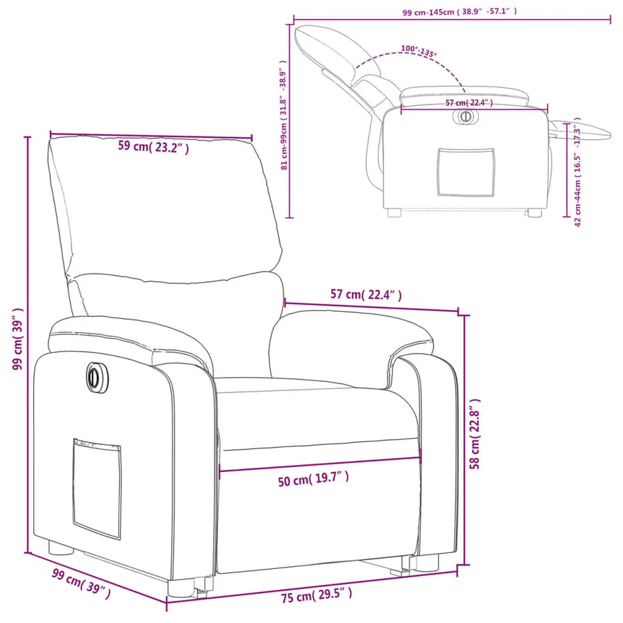 Fauteuil inclinable électrique marron foncé tissu - 17