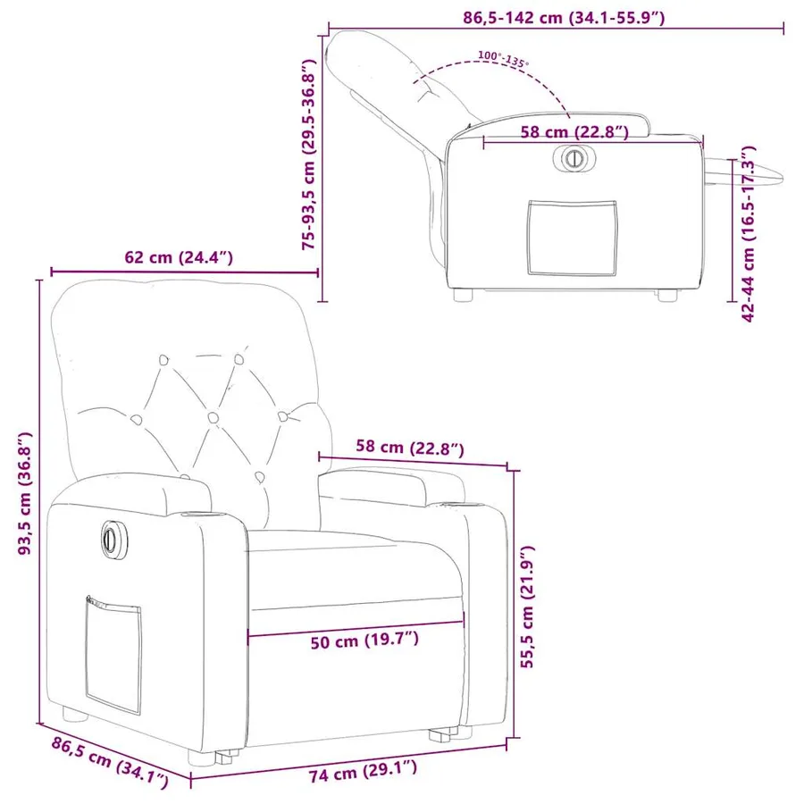 Fauteuil inclinable électrique crème tissu - 17