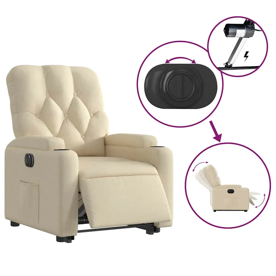 Fauteuil inclinable électrique crème tissu - 6