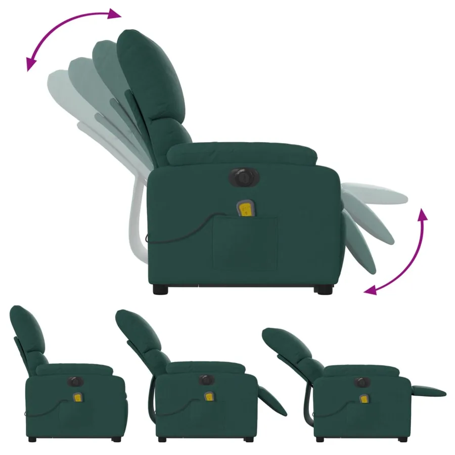 Fauteuil inclinable de massage électrique Vert foncé Tissu - 7
