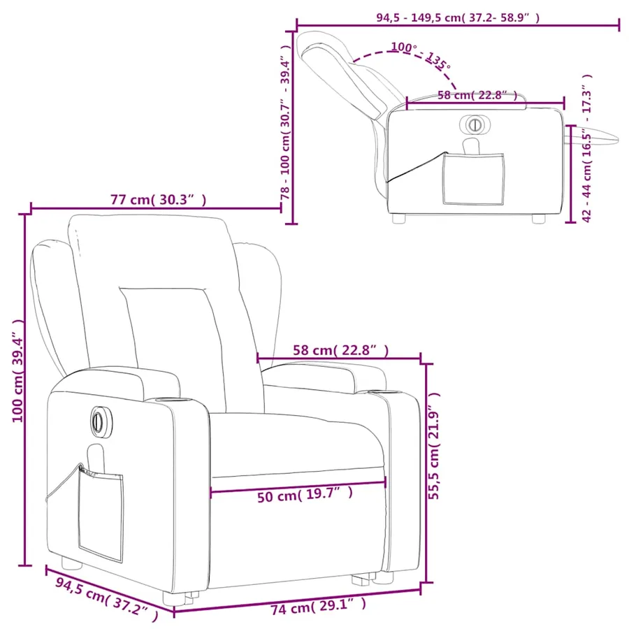 Fauteuil inclinable de massage électrique gris similicuir - 17