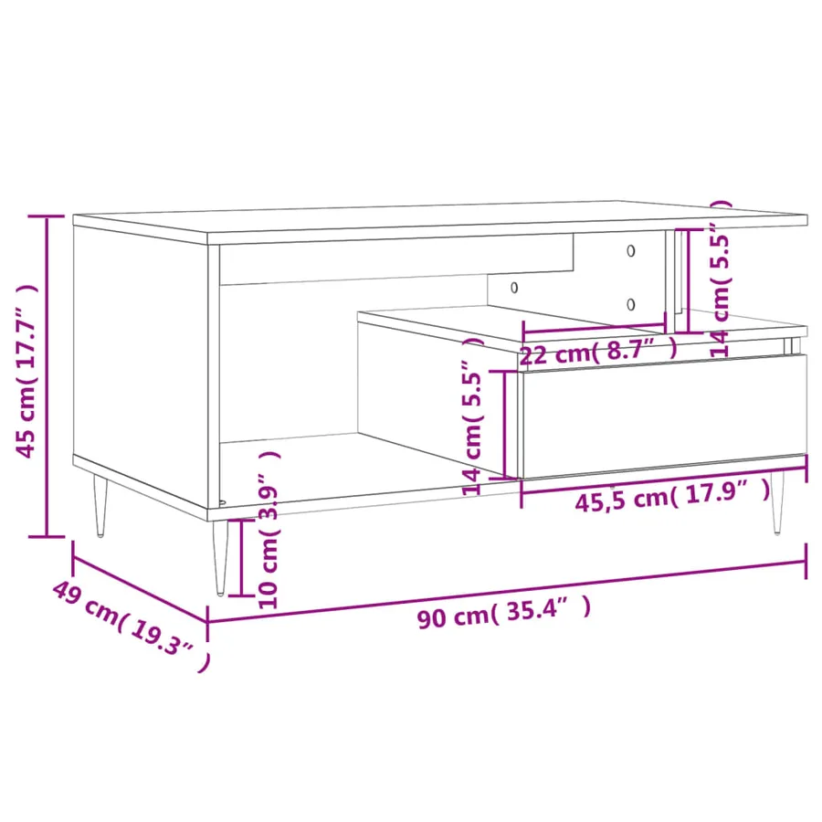 Table basse Noir 90x49x45 cm Bois d'ingénierie - 11