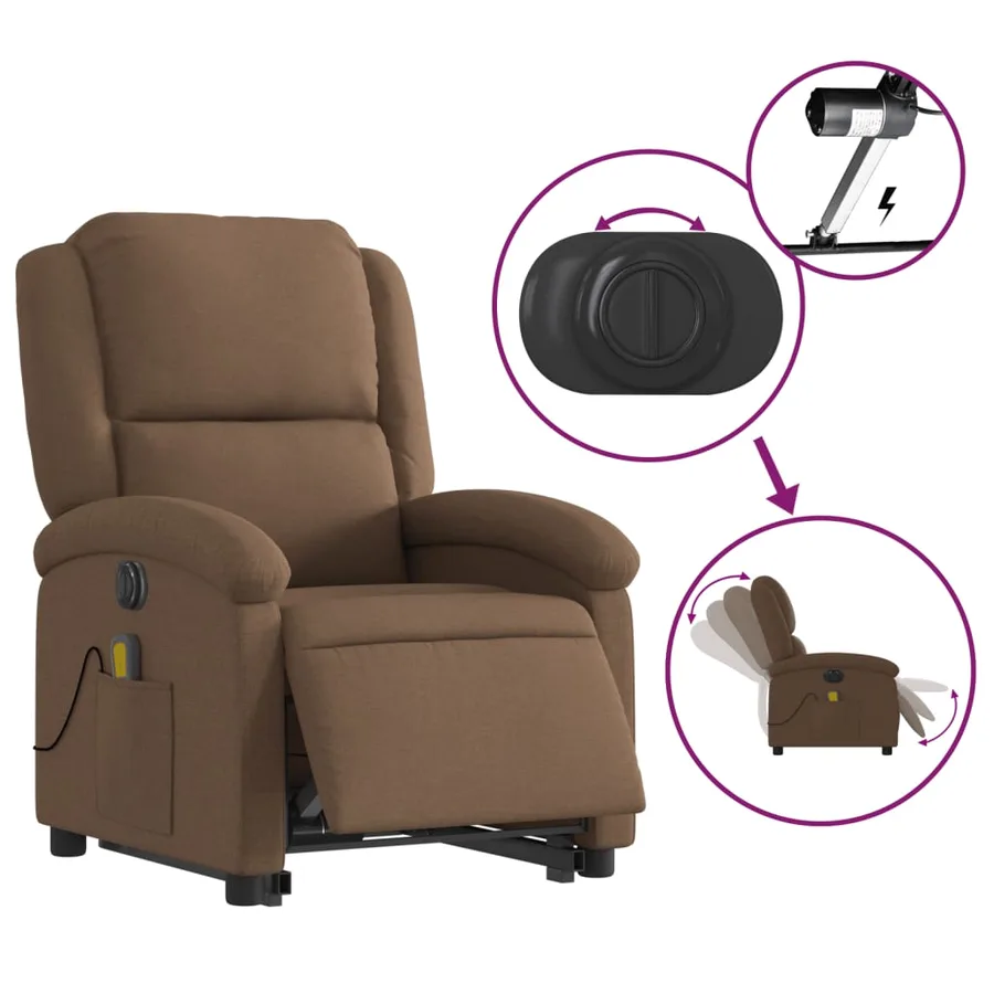 Fauteuil inclinable de massage électrique Marron Tissu - 6