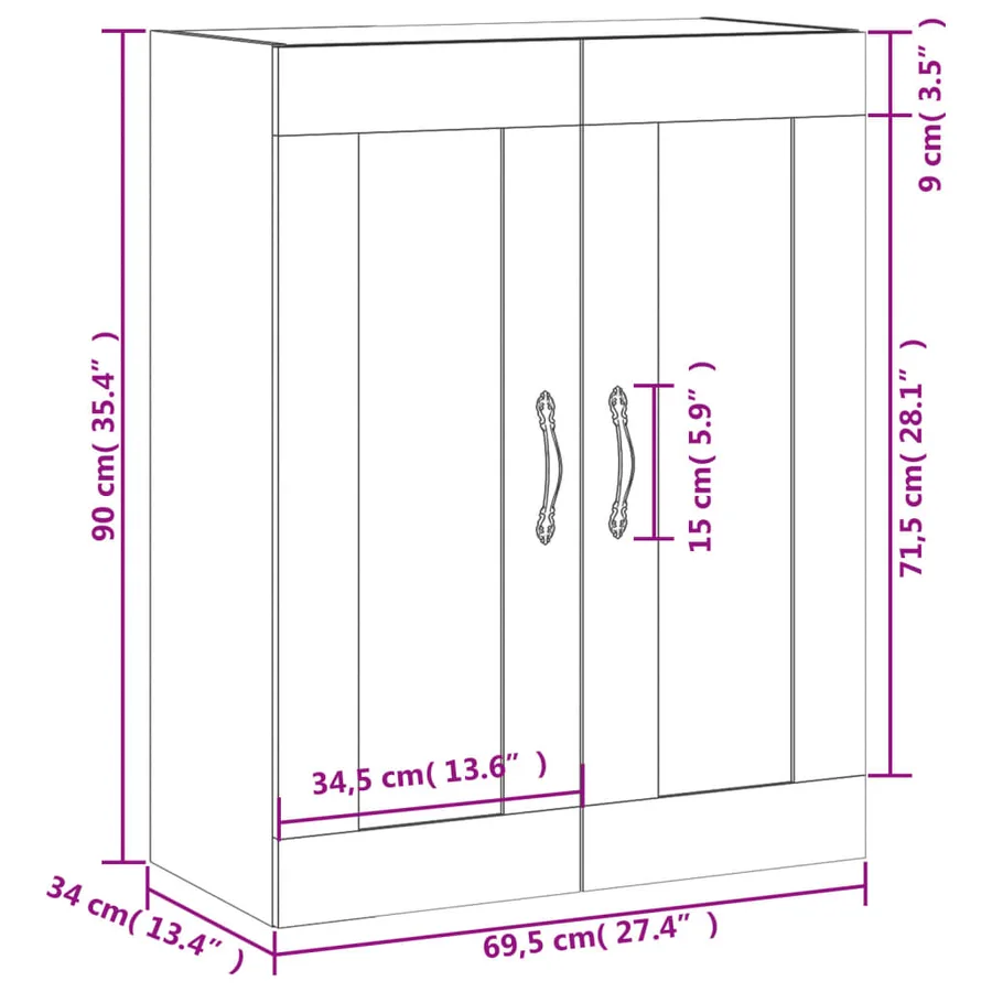 Armoire murale sonoma gris 69,5x34x90 cm bois d'ingénierie - 13