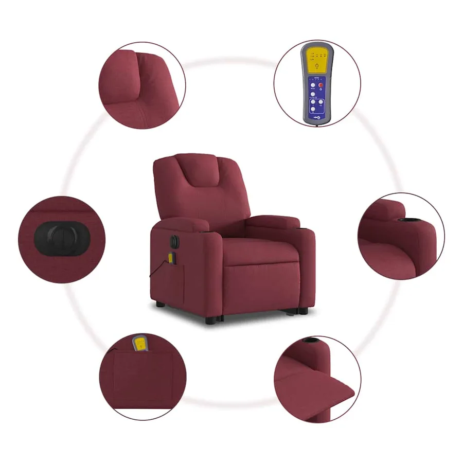 Fauteuil inclinable de massage électrique Rouge bordeaux Tissu - 8