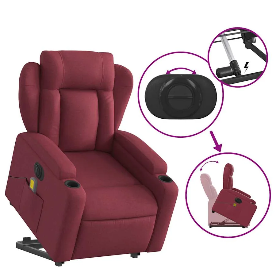Fauteuil inclinable de massage électrique Rouge bordeaux Tissu - 11