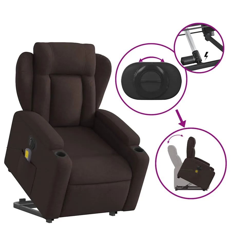 Fauteuil inclinable de massage électrique Marron foncé Tissu - 11