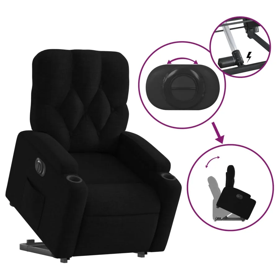 Fauteuil inclinable électrique noir tissu - 11