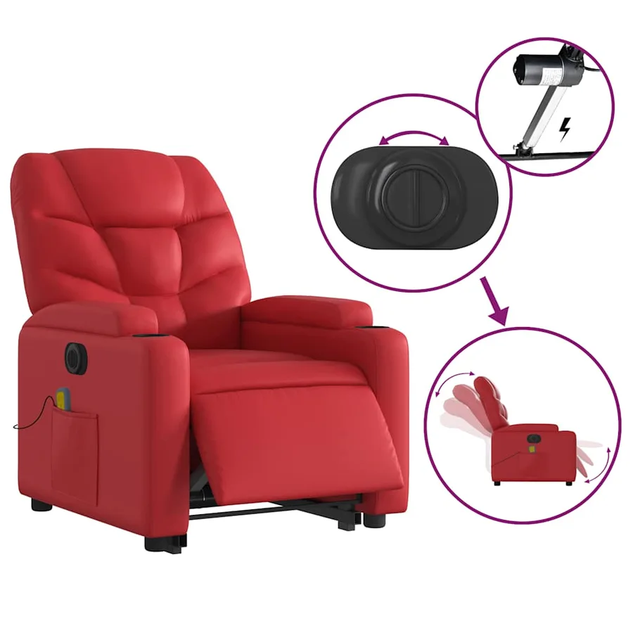 Fauteuil inclinable de massage électrique rouge similicuir - 6
