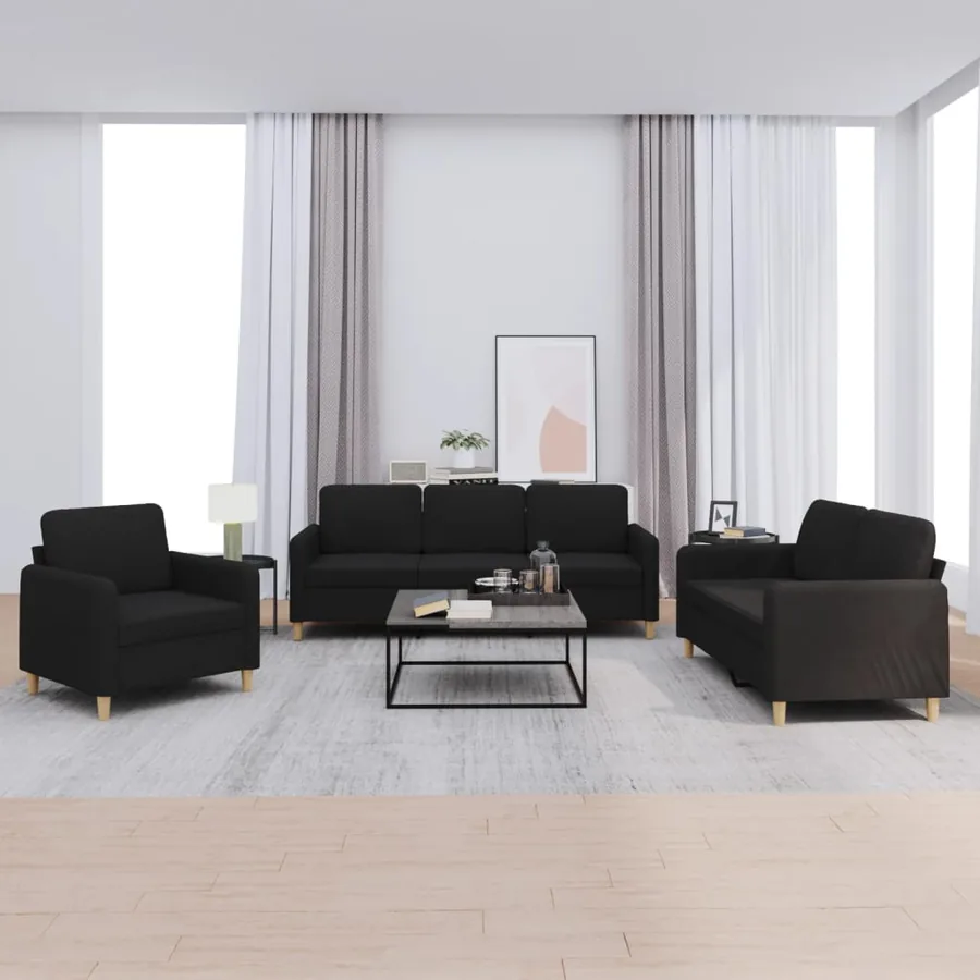 Ensemble de canapés 3 pcs avec coussins Noir Tissu