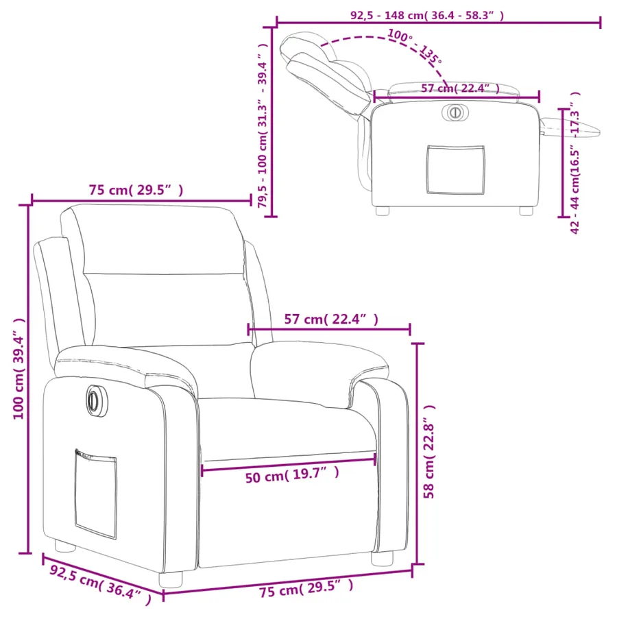 Fauteuil inclinable électrique noir velours - 16