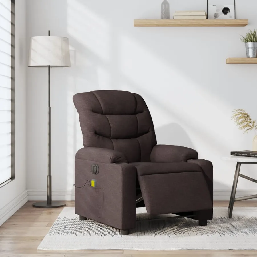 Fauteuil de massage inclinable électrique Marron foncé Tissu - 15
