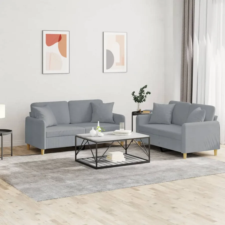 Ensemble de canapés 2 pcs coussins gris clair tissu