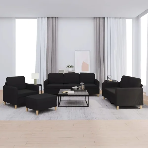Ensemble de canapés 4 pcs avec coussins Noir Tissu