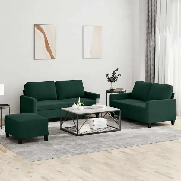 Ensemble de canapés 3 pcs avec coussins Vert foncé Velours