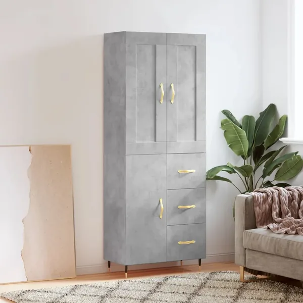 Buffet haut Gris béton 69,5x34x180 cm Bois d'ingénierie
