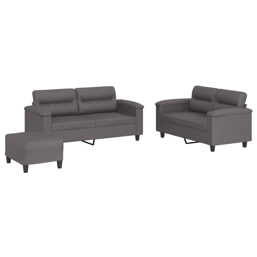 Ensemble de canapés 3 pcs avec coussins Gris Similicuir - 2