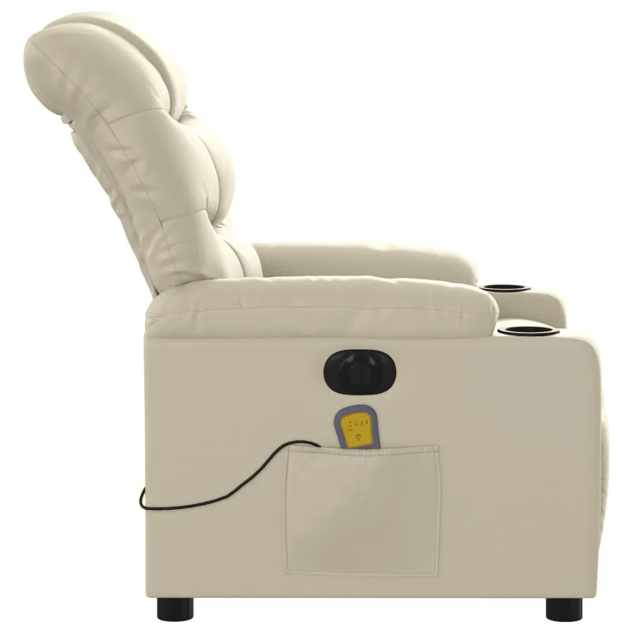 Fauteuil de massage inclinable électrique crème similicuir - 10