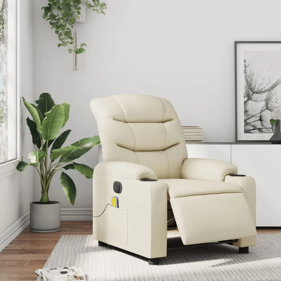 Fauteuil de massage inclinable électrique crème similicuir - 15
