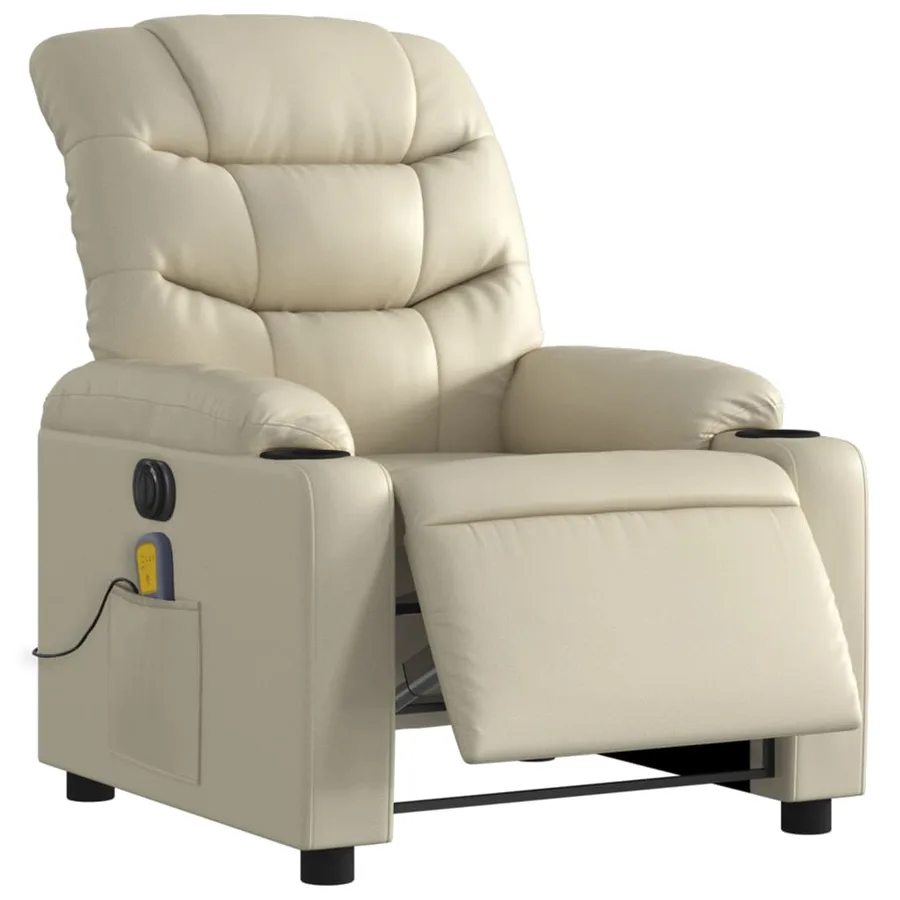 Fauteuil de massage inclinable électrique crème similicuir - 3