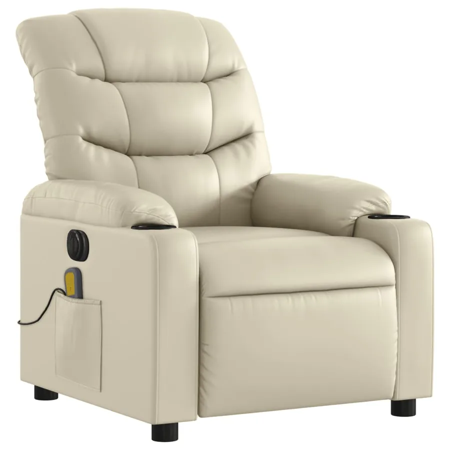 Fauteuil de massage inclinable électrique crème similicuir - 4