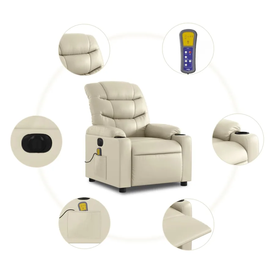 Fauteuil de massage inclinable électrique crème similicuir - 8