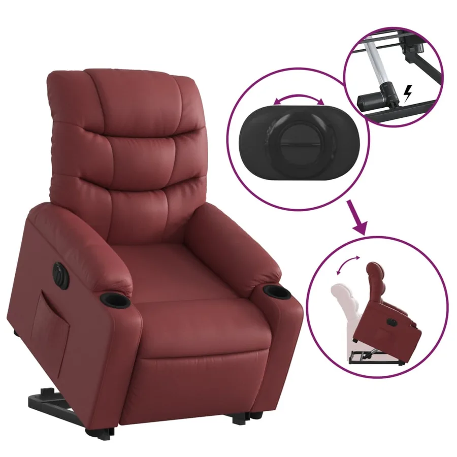 Fauteuil inclinable électrique rouge bordeaux similicuir - 11