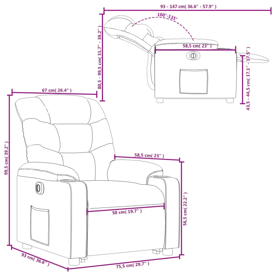 Fauteuil inclinable électrique rouge bordeaux similicuir - 17