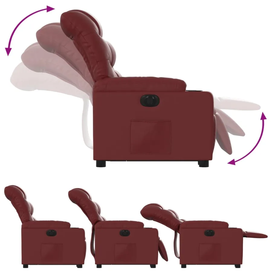 Fauteuil inclinable électrique rouge bordeaux similicuir - 7
