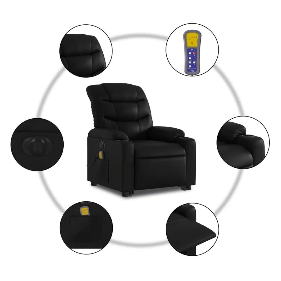 Fauteuil inclinable de massage électrique noir similicuir - 8